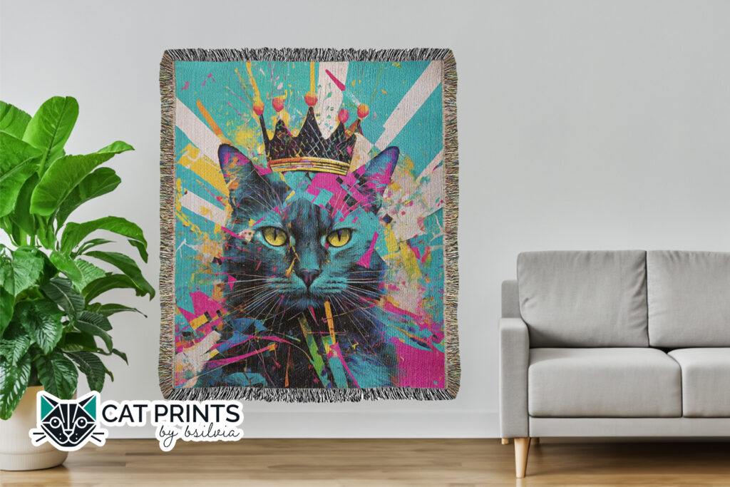 Majestic Cat Woven Blanket – Vibrant, Cozy, and Perfect for Cat Lovers