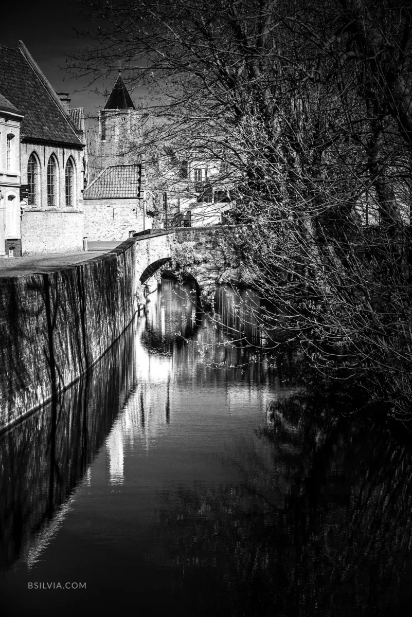 Bruges canal infrared reflection bridge architecture
