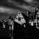 infrared photography Bruges historic buildings dramatic sky